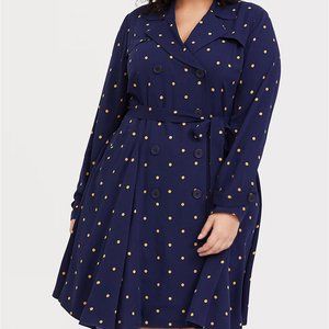 Navy Polka Dot Twill Fit & Flare Trench Coat